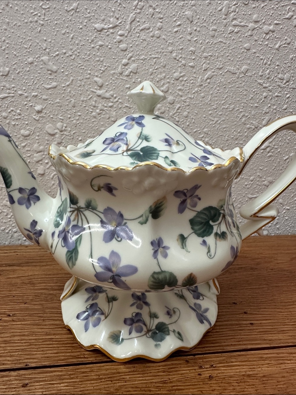 Burton+Burton Westfield Porcelain Teapot Lavender Purple Violets Gold Trim